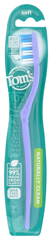 Our Naturally Clean toothbrush gives you lots of reasons to smile. The handle is made from renewable castor oil plants instead of petroleum and is recyclable through our TerraCycle® collection program. An angled neck and dye-free, multi-height bristles are precisely designed for effective cleaning. It's BPA-free and free of artificial colors and a good choice for you and your family.