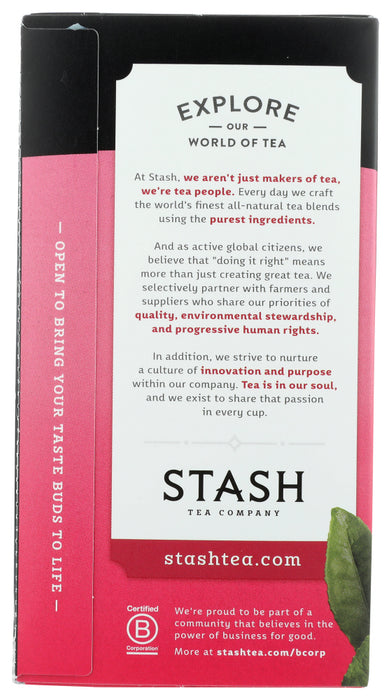 STASH TEA: Green Tea Pomegranate Raspberry with Matcha 18 Tea Bags, 1.2 Oz