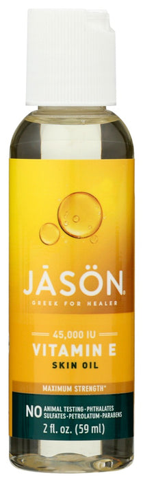 JÄ€S&Ouml;N&reg; Vitamin E Oil 45,000 IU is a Maximum Strength facial treatment that combines Vitamin E Oil with our exclusive blend of 7 essential oils, including Black Current, Evening Primrose, Macadamia Nut and Borage. Use at night to help reduce the appearance of fine lines and wrinkles.