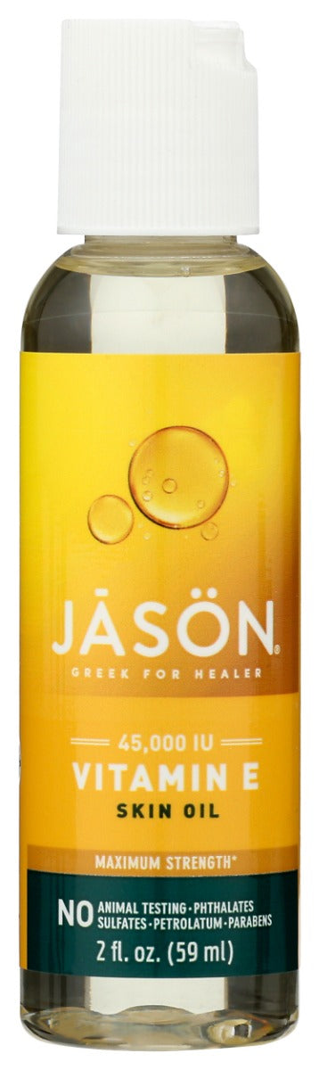 JÄ€S&Ouml;N&reg; Vitamin E Oil 45,000 IU is a Maximum Strength facial treatment that combines Vitamin E Oil with our exclusive blend of 7 essential oils, including Black Current, Evening Primrose, Macadamia Nut and Borage. Use at night to help reduce the appearance of fine lines and wrinkles.