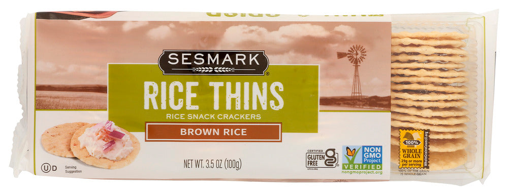 In our Rice Thins, rice flour (no wheat or gluten added), a variety of delicious seasonings, and a hint of sesame are carefully combined and baked until perfection.  
Light, crisp and delicate, Rice Thins are gently seasoned: Sesame, Brown Rice, Cheddar and Teriyaki.  Rice Thins are a flavorful, low fat alternative to most chips and crackers, so enjoy them without guilt.  Eat them right out of the package, or enjoy with salads, soups, or your favorite toppings.