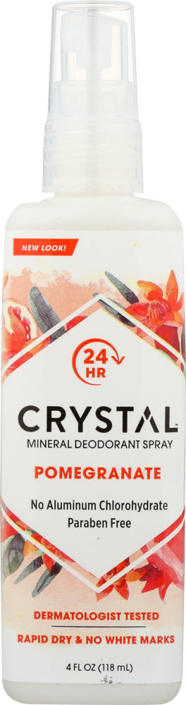 Enjoy the natural antioxidant powers of this proven &ldquo;super fruit&rdquo; to help protect and regenerate your skin. Our Crystal-infused Pomegranate scented spray Body Spray features natural mineral salts, and is safe enough to be used anywhere on the body to control odors &ndash; including feet, chest, and inner thighs. Hygienic bottle design allows use by more than one person.