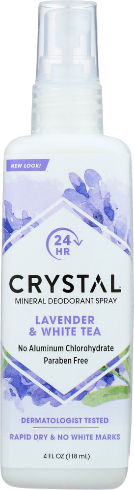 Crystal Mineral-Enriched Deodorant Spray infused with the calming and fresh aromas of lavender and white tea rapidly dries to provide an invisible, protective barrier that blocks odor before it starts.  This effective deodorant is non-sticky, non-staining, leaves no white residue, and prevents odor for up to 24 hours. Vegan, cruelty-free, and made for every BODY, just spray and go!