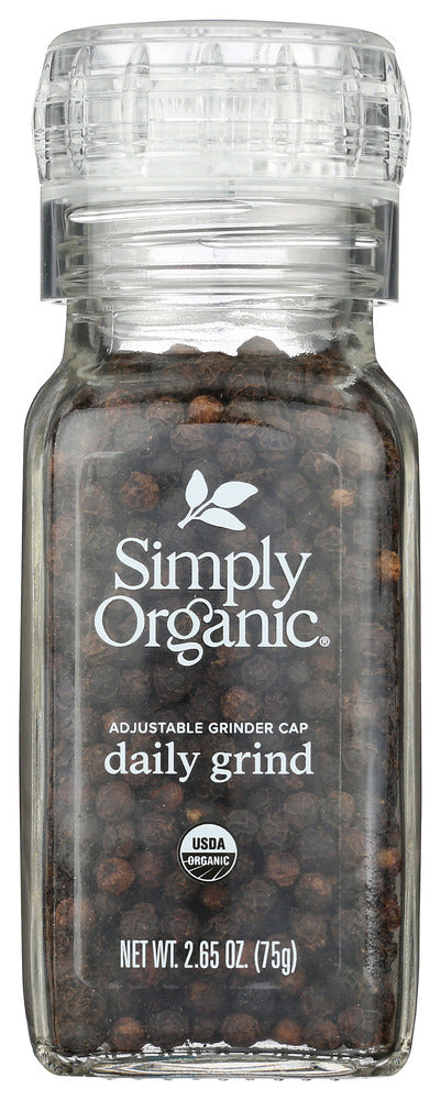 Simply Organic Daily Grind &ndash; Wholesome and healthy black pepper will leave one weak in the knees and wondering just how much of a good thing can one take. Organic black peppercorns in a convenient, adjustable grinder top for peppering any dish.
Simply Organic&reg; &hellip; Grounds for Flavor. To use adjustable grinder, remove freshness seal. Pull up for coarse grind.