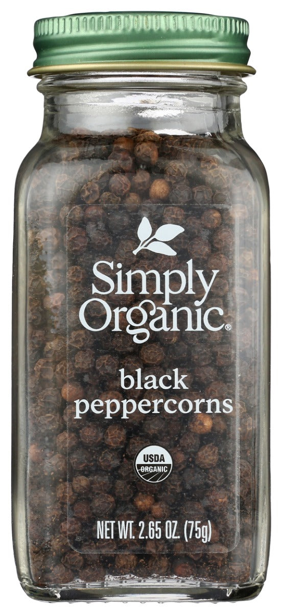 Malabar Grade-1 organic black peppercorns for grinding fresh peppery taste.
Pepper lends satisfying heat and bite to most any dish (and it's great for salt-free diets). It works well in combination with other herbs and spices, too, and is commonly found in spice blends.