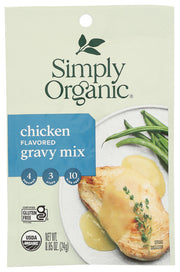 With its aromatic aroma and delectable taste, gravy made with Simply Organic Chicken Flavored Gravy Mix makes the perfect accompaniment to meat, biscuits or veggies. It features robust and aromatic spices such as sage, black pepper and onion and is thickened with organic cornstarch for a creamy and smooth consistency.