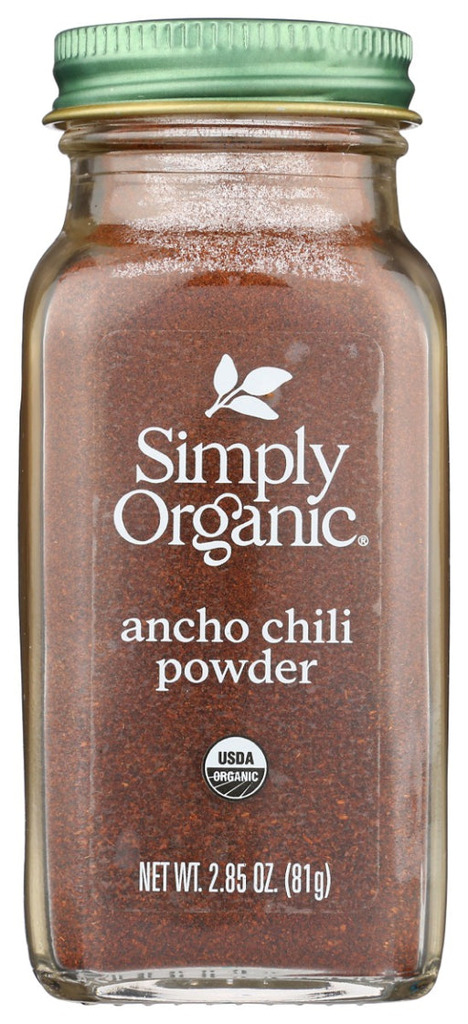 Simply Organic Ancho Chili Powder is nothing but pure ancho chilies, which are dried poblano peppers (Capsicum annuum). This is not a chili powder blend, but a single, powdered chili pepper. Goes many places our chili powder blend can - plus a few more - but it has its own delicious flavor profile and a more potent bite of heat.