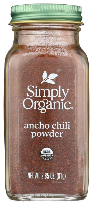 Simply Organic Ancho Chili Powder is nothing but pure ancho chilies, which are dried poblano peppers (Capsicum annuum). This is not a chili powder blend, but a single, powdered chili pepper. Goes many places our chili powder blend can - plus a few more - but it has its own delicious flavor profile and a more potent bite of heat.