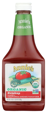 Make family dinners even more yummy with Annie's Organic Ketchup. Made with California-grown tomatoes and a blend of spices, this certified-organic ketchup is great for dipping french fries, topping chicken nuggets, and more. The squeeze bottle makes it easy for ketchup lovers to squeeze the desired amount on their favorite foods. Best of all, Annie's Ketchup contains no artificial flavors, colors or preservatives, and it's made with no high-fructose corn syrup.