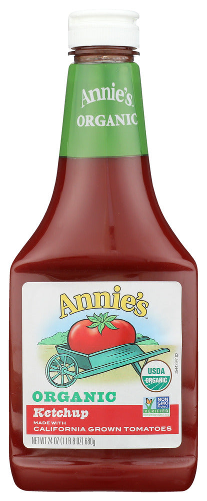 Make family dinners even more yummy with Annie's Organic Ketchup. Made with California-grown tomatoes and a blend of spices, this certified-organic ketchup is great for dipping french fries, topping chicken nuggets, and more. The squeeze bottle makes it easy for ketchup lovers to squeeze the desired amount on their favorite foods. Best of all, Annie's Ketchup contains no artificial flavors, colors or preservatives, and it's made with no high-fructose corn syrup.