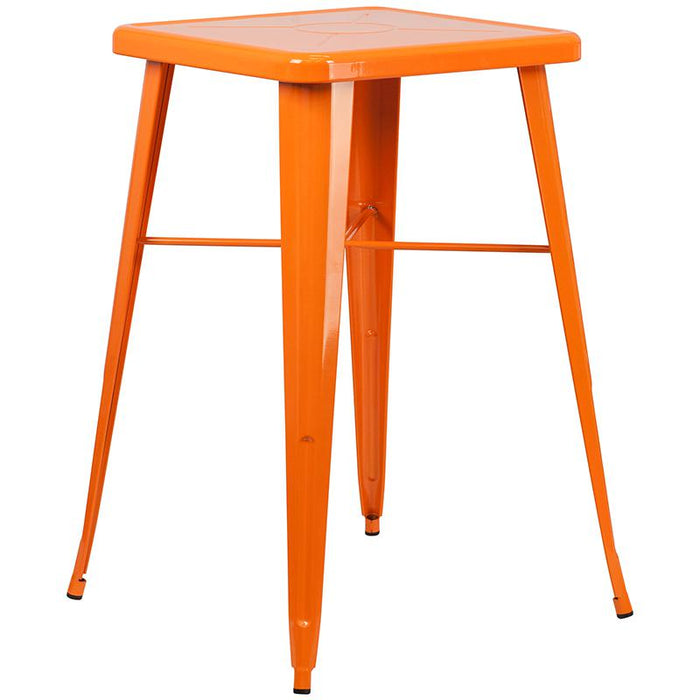 23.75" Square Orange Metal In-Outdoor Bar Table Set-2 Square Seat Stools