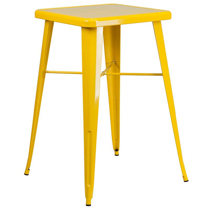 23.75" Square Yellow Metal In-Outdoor Bar Table Set-2 Square Seat Stools
