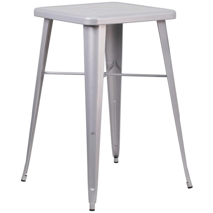 23.75" Square Silver Metal Indoor-Outdoor Bar Height Table