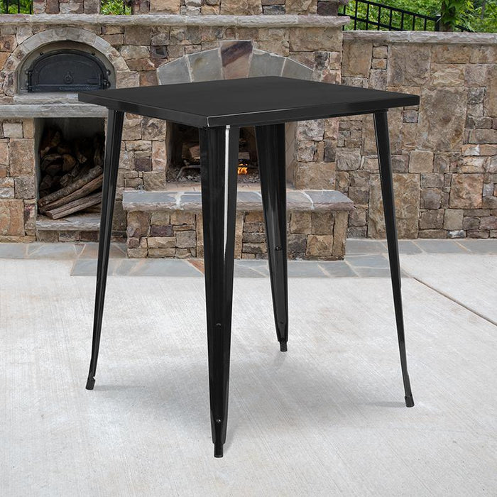 Commercial Grade 31.5" Square Black Metal Indoor-Outdoor Bar Height Table