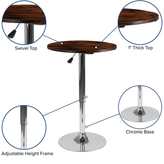 23.5'' Round Adjustable Height Rustic Pine Wood Table (Adjustable Range 26.25'' - 35.5'')