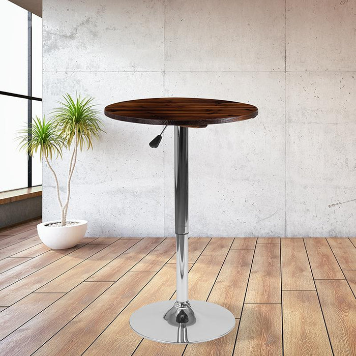 23.5'' Round Adjustable Height Rustic Pine Wood Table (Adjustable Range 26.25'' - 35.5'')