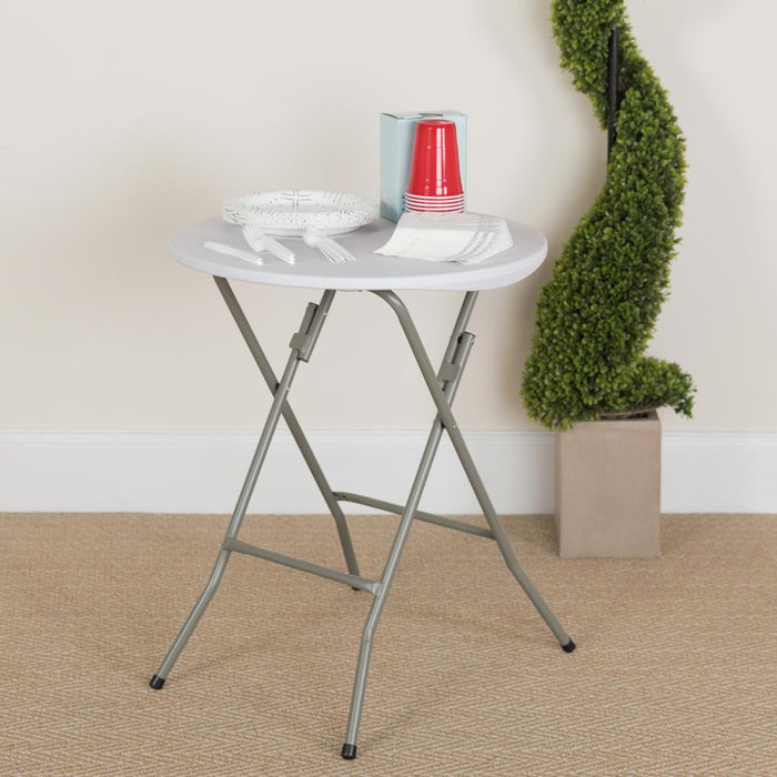 2-Foot Round Granite White Plastic Folding Table
