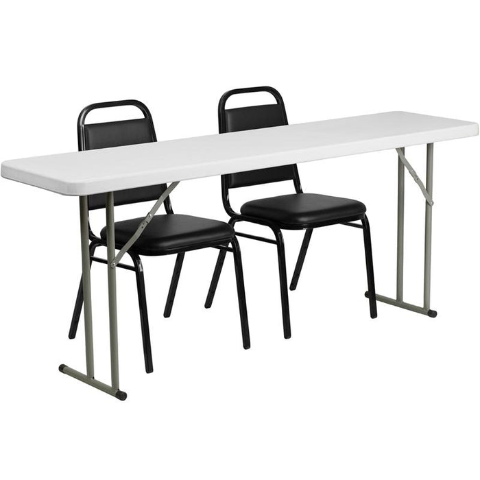 18''x72'' Plastic Folding Training Table Set with 2 Back Stack Chairs