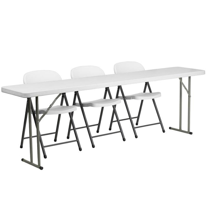 18'' x 96'' Plastic Folding Training Table Set with 3 White Plastic Folding Chairs