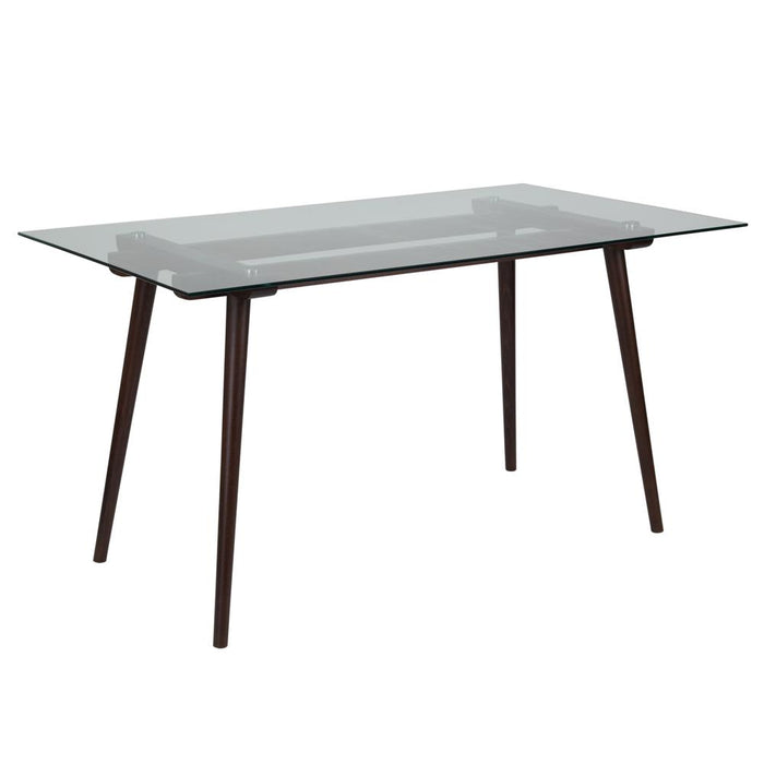 31.5" x 55" Rectangular Solid Espresso Wood Table with Clear Glass Top