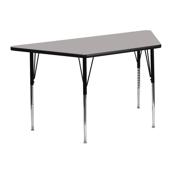22.5''W x 45''L Trapezoid Grey HP Laminate Activity Table - Standard Height Adjustable Legs