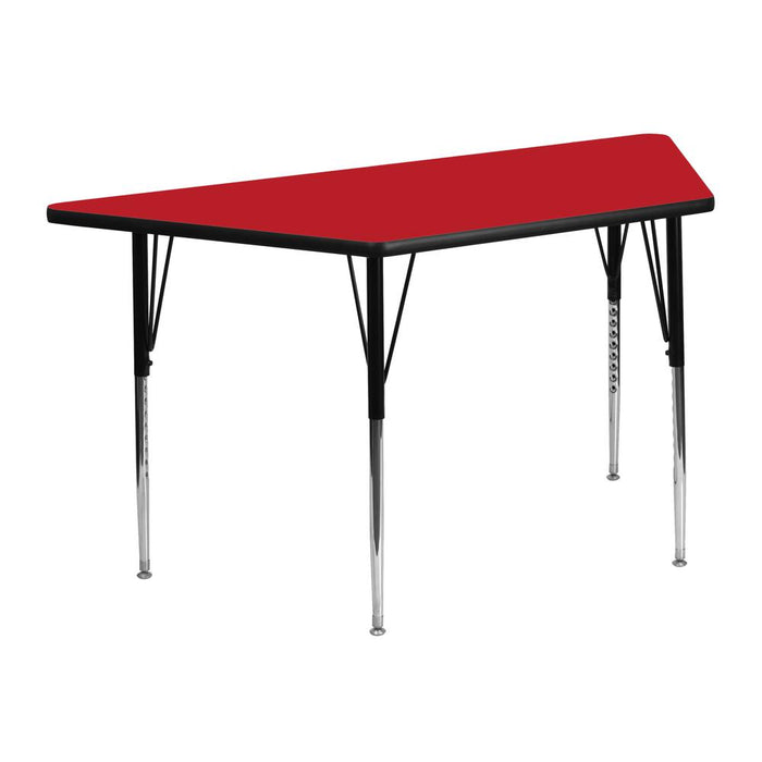 22.5''W x 45''L Trapezoid Red HP Laminate Activity Table - Standard Height Adjustable Legs