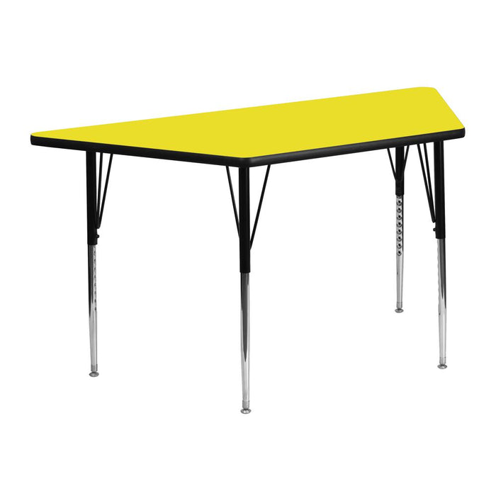 22.5''W x 45''L Trapezoid Yellow HP Laminate Activity Table - Standard Height Adjustable Legs