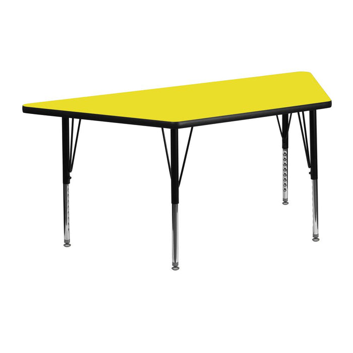 22.5''W x 45''L Trapezoid Yellow HP Laminate Activity Table - Height Adjustable Short Legs