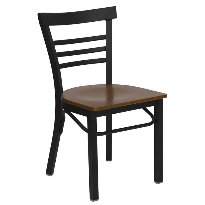 HERCULES Series Black Three-Slat Ladder Back Metal Restaurant Chair - Cherry Wood Seat