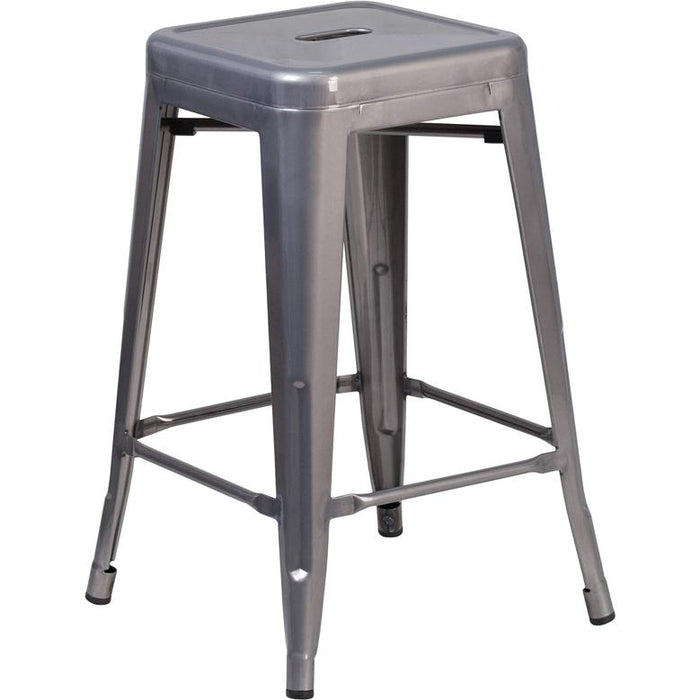 24'' High Backless Clear Coated Metal Indoor Counter Height Stool with Square Seat