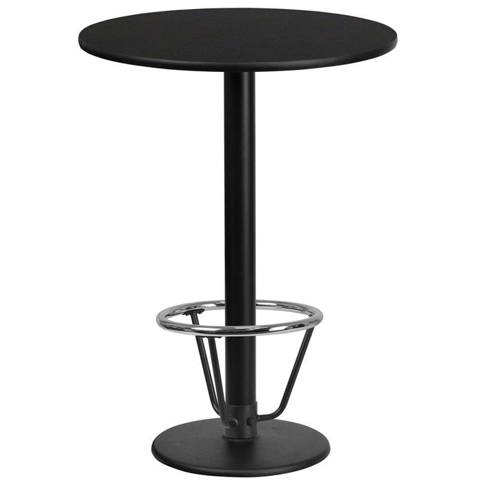 24'' Round Black Table Top with 18'' Round Bar Height Table Base and Foot Ring