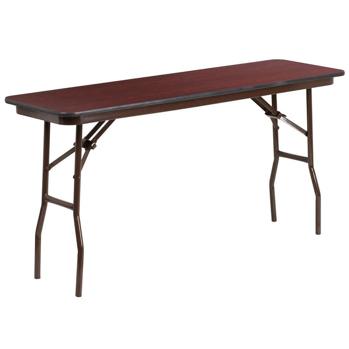 18'' x 60'' Rectangular Mahogany Melamine Laminate Folding Training Table
