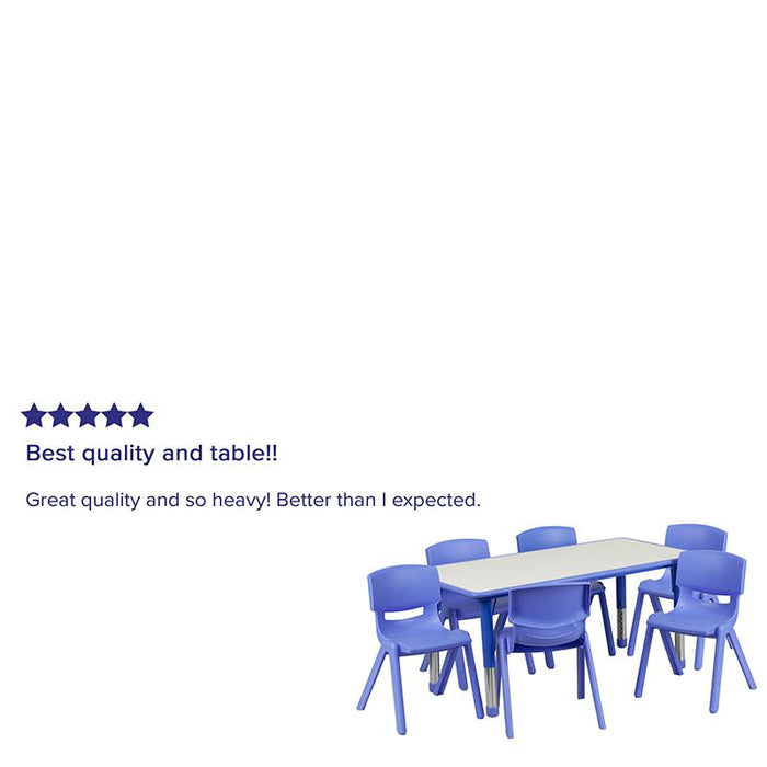 23.625''W x 47.25''L Rectangular Blue Plastic Height Adjustable Activity Table Set with 6 Chairs