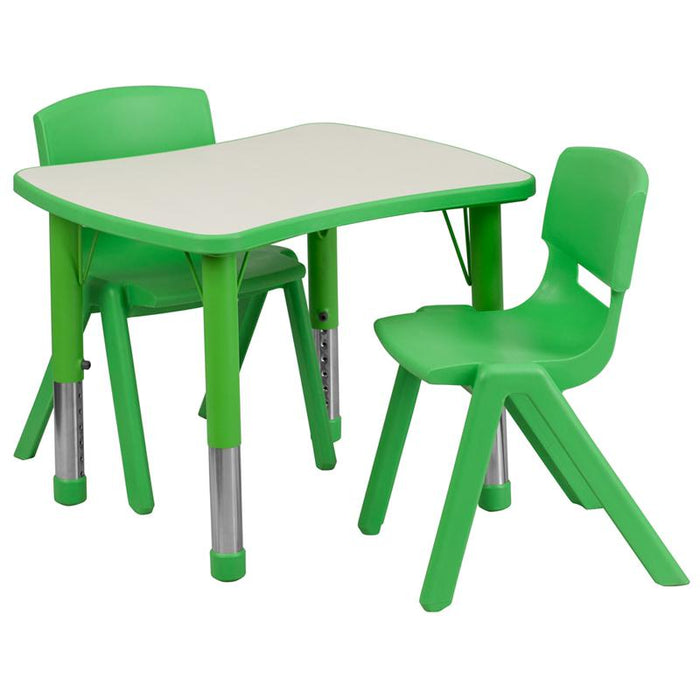 21.875''W x 26.625''L Rectangular Green Plastic Height Adjustable Activity Table Set with 2 Chairs