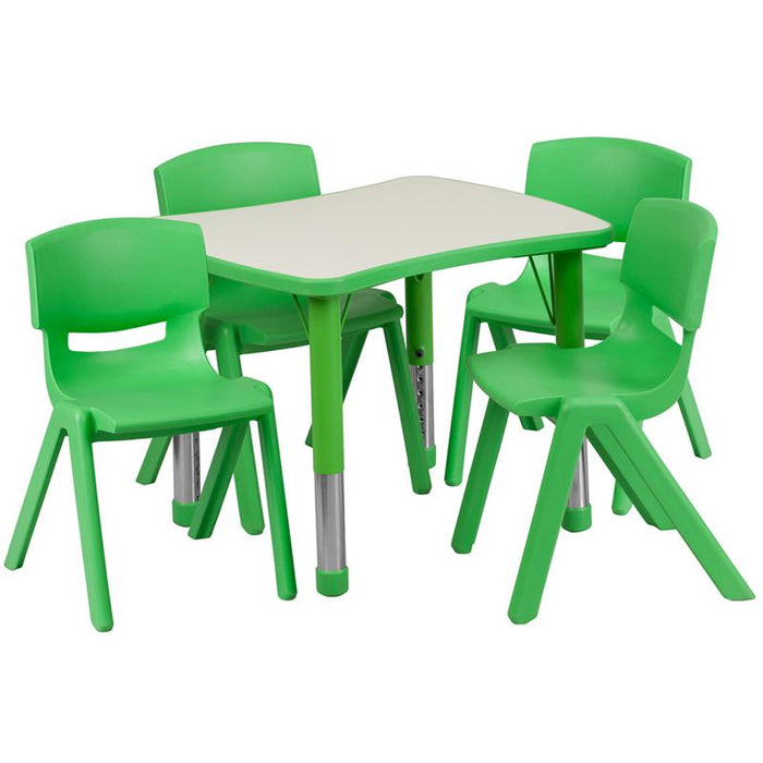 21.875''W x 26.625''L Rectangular Green Plastic Height Adjustable Activity Table Set with 4 Chairs