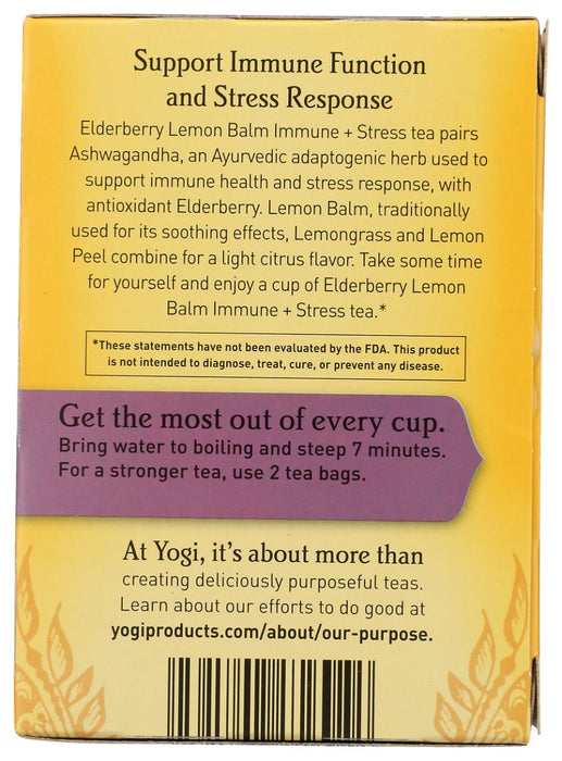YOGI TEAS: Elderberry Lemon Balm Immune Plus Stress Tea, 16 bg