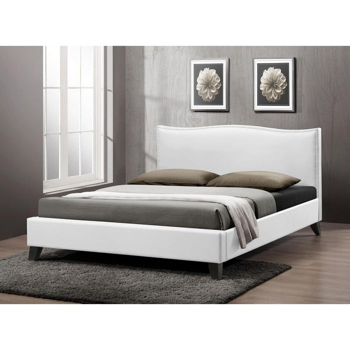 Battersby White Modern Bed with Upholstered Headboard - Queen Size