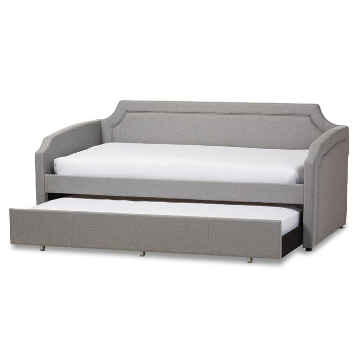 Fabric Curved Notched Corners Sofa Twin Daybed with Roll-Out Trundle Guest Bed