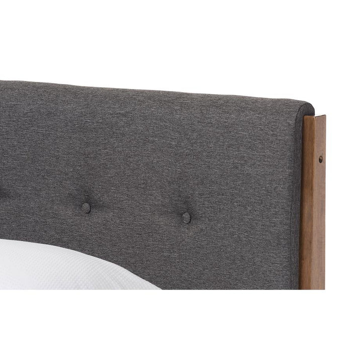 Leyton Mid-Century Modern Grey Fabric Upholstered King Size Platform Bed
