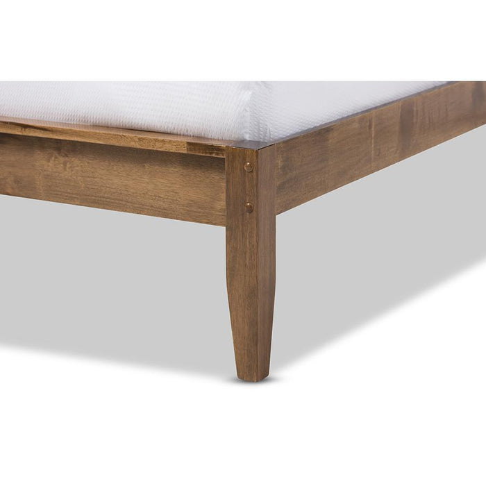 Daylan Mid-Century Modern Solid Walnut Wood Slatted Queen Size Platform Bed