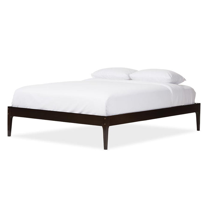 Bentley Mid-Century Modern Cappuccino Finishing Solid Wood Queen Size Bed Frame