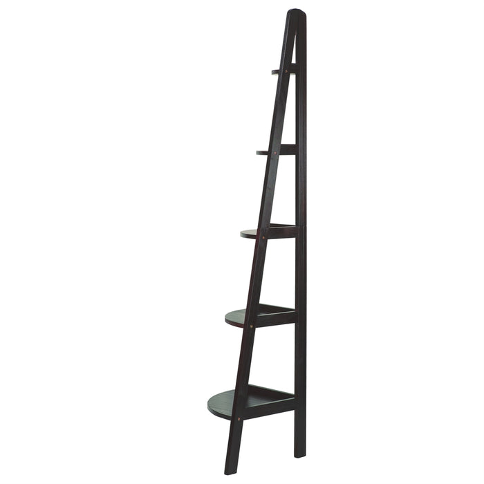 5-Shelf Corner Ladder Bookcase-Espresso