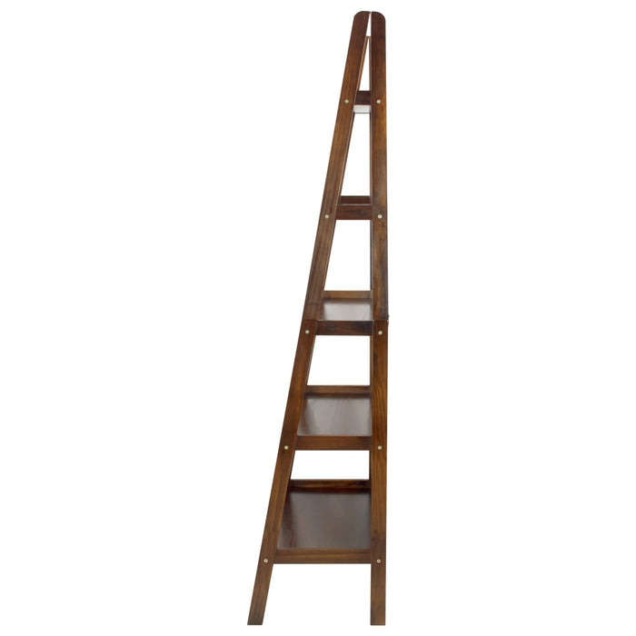 5-Shelf Ladder Bookcase-Warm Brown