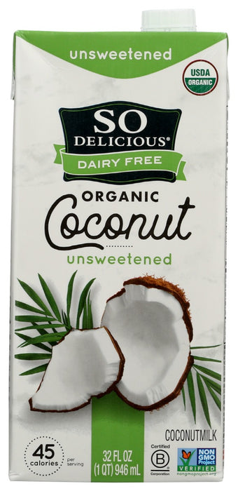 SO DELICIOUS: Organic Coconut Milk Dairy Free Unsweetened, 32 Oz