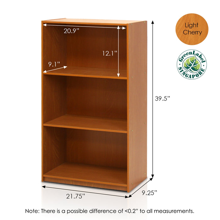 Basic 3-Tier Bookcase Storage Shelves, Light Cherry