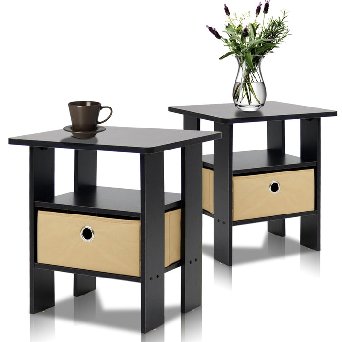 Espresso Petite End Table Bedroom Night Stand, Set of Two