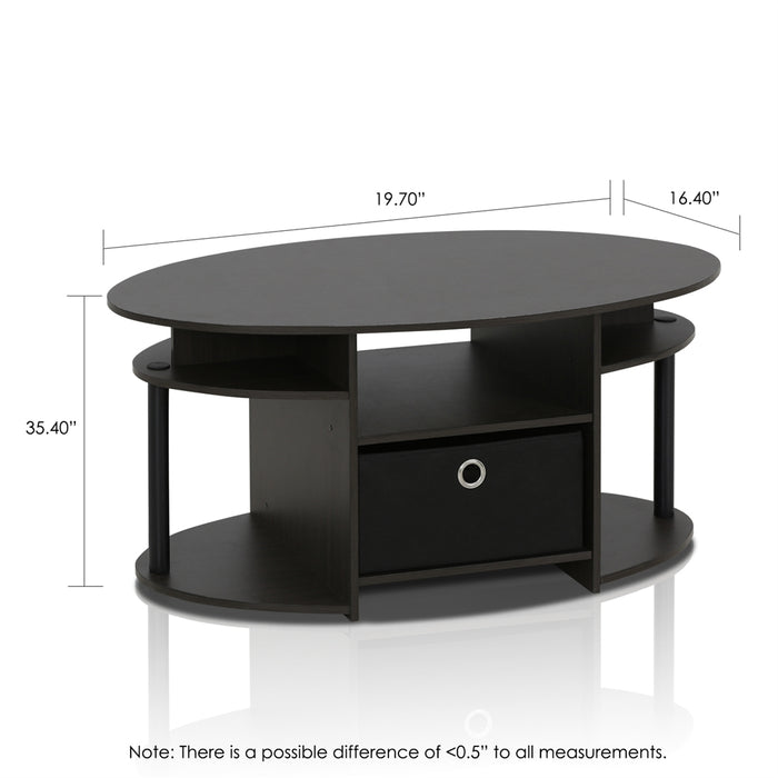 JAYA Simple Design Oval Coffee Table with Bin, Walnut,