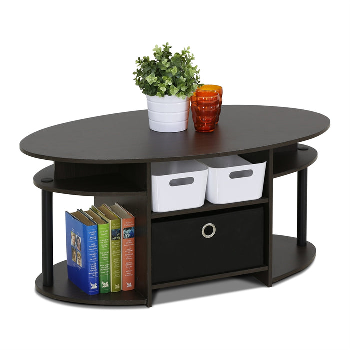 JAYA Simple Design Oval Coffee Table with Bin, Walnut,
