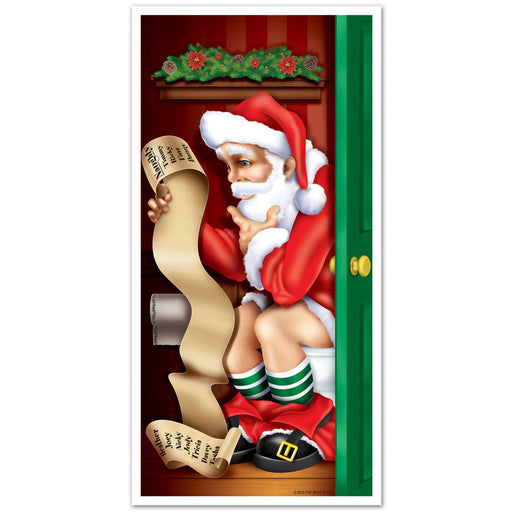Santa Restroom Door Cover – 5' x 30" – (1/Pkg) by Beistle for Christmas/Winter Door Covers