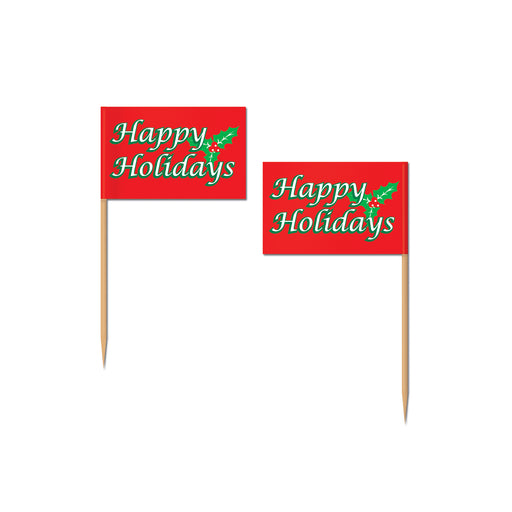Happy Holidays Picks – 2½" – (50/Pkg) by Beistle for Christmas/Winter Food Picks